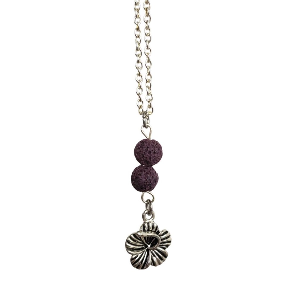 Orchid with Purple Lava Stones Aromatherapy Necklace